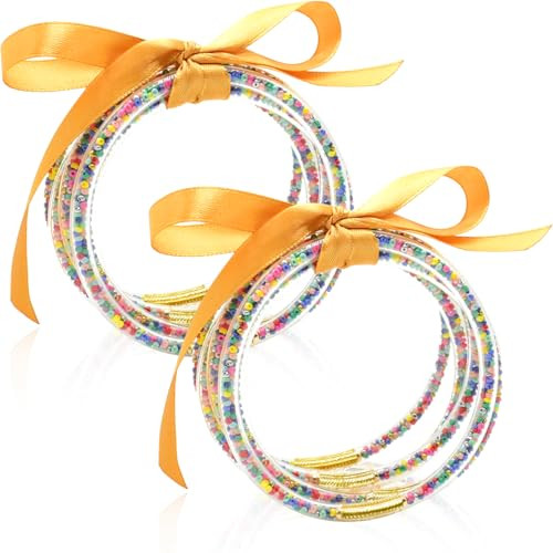 10 Pack Color Beaded Sparkling Fashion Bangles- Elegant Soft Silicone Glitter Filled Jelly Bracelet Idea Gift for Ladies(Color Beaded) | Amazon (US)