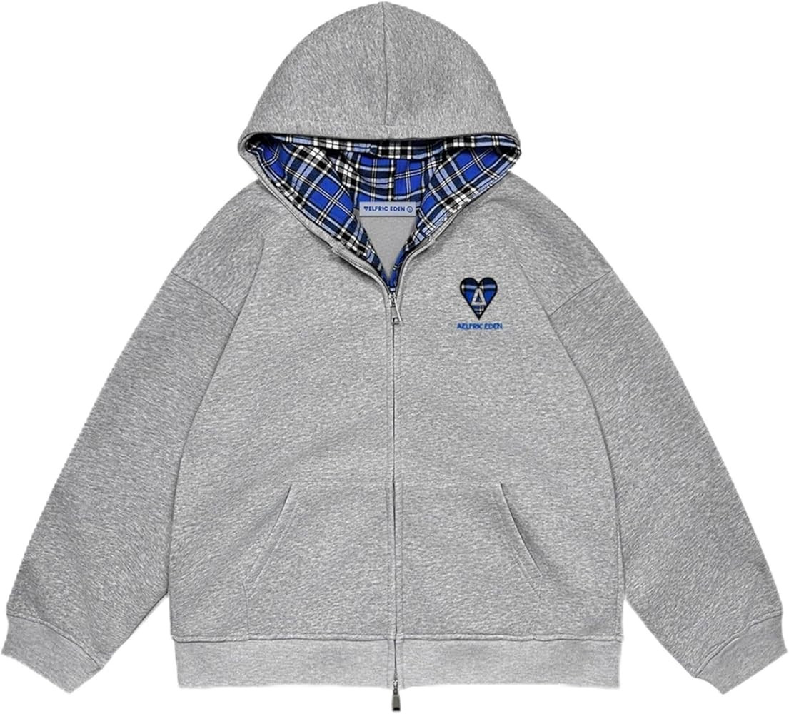 Aelfric Eden Plaid Double Layer Zip Up Hoodie Y2K Hooded Casual Sweatshirts Jackets Unisex | Amazon (US)