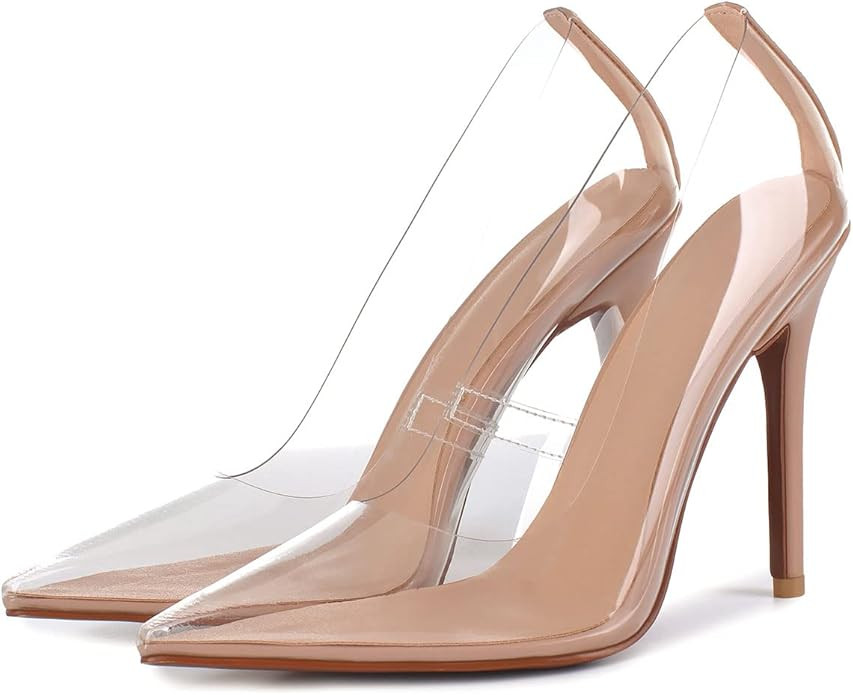 SHEMEE Women's Clear Stiletto High Heel Pumps Pointed Toe Transparent PVC Thin Heels Elegant Cour... | Amazon (US)