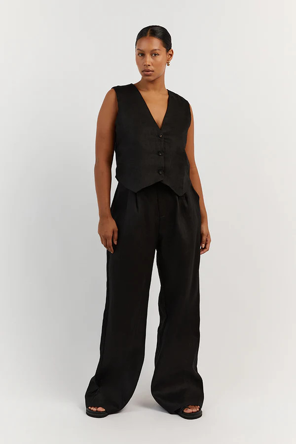 NORAH BLACK LINEN PANT | DISSH