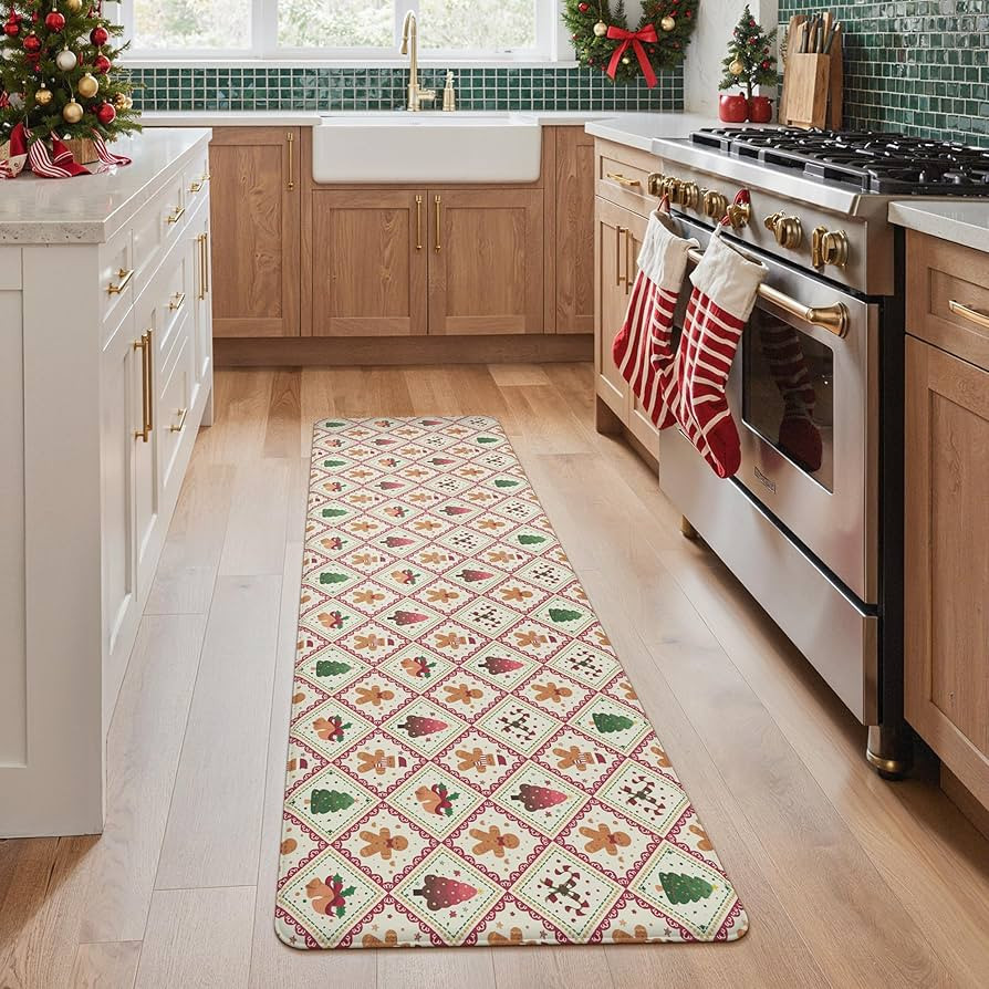 GENIMO Christmas Decorations - Kitchen Mats for Floor, Christmas Kitchen Rugs, Cushioned Anti Fat... | Amazon (US)