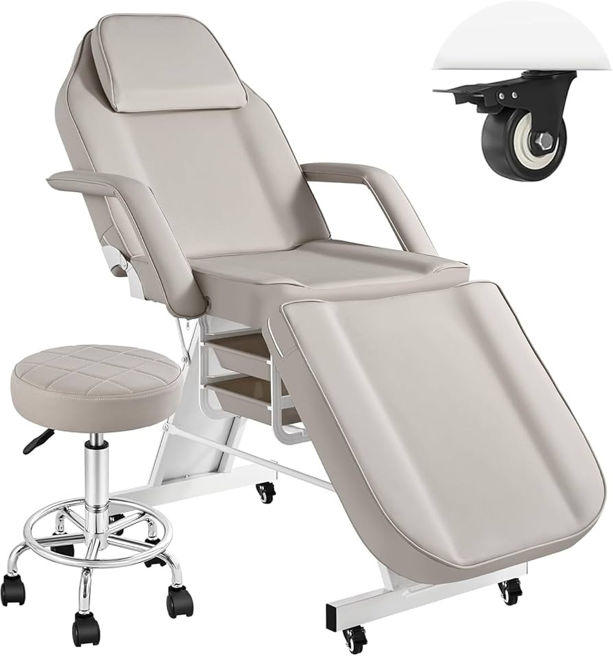 Silla facial de tatuaje con rueda, cama de masaje esteticista con taburete, mesa de tatuaje de pe... | Amazon (US)