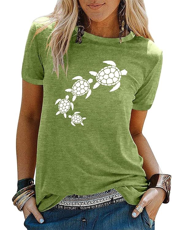Graphic Tees for Women Vintage Sea Turtle T Shirts Hawaiian Beach Tshirts Summer Casual Short Sle... | Amazon (US)