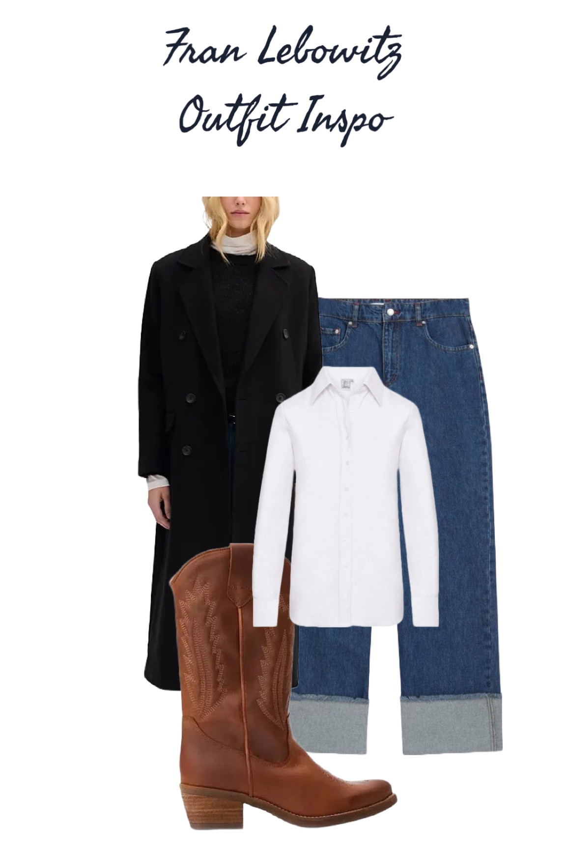 Are you a fan of Fran? New York journalist, essay writer, social commentator, professional conversationalist and book lover Fran Lebowitz is in London this week & this is my tribute to her iconic tailored blazers, crisp shirts, cuffed jeans and cowboy boots - naturally she wears a classic black wool cashmere coat in winter and this beautiful style by Essential Wardrobe from John Lewis is Fran Tastic. Partner with tan leather cowgirl/boy boots, a timeless white shirt and girlfriend jeans with turn-ups. Hope you like - I’ve also added more styles inspired by Fran’s love of signet rings, beautiful cashmere scarves, v neck sweaters and round sunglasses 🕶️ 🇺🇸 

#LTKuk #LTKeurope #LTKautumn