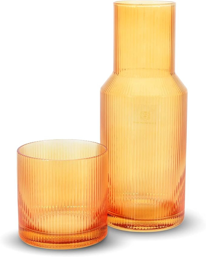 Bruno Magli 28 oz Ribbed Glass Bedside Carafe – 2-Piece Water Pitcher with Tumbler Lid for Nigh... | Amazon (US)