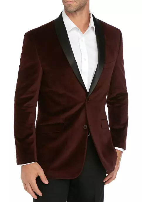 Burgandy Velvet Black Satin Collar Dinner Jacket | Belk