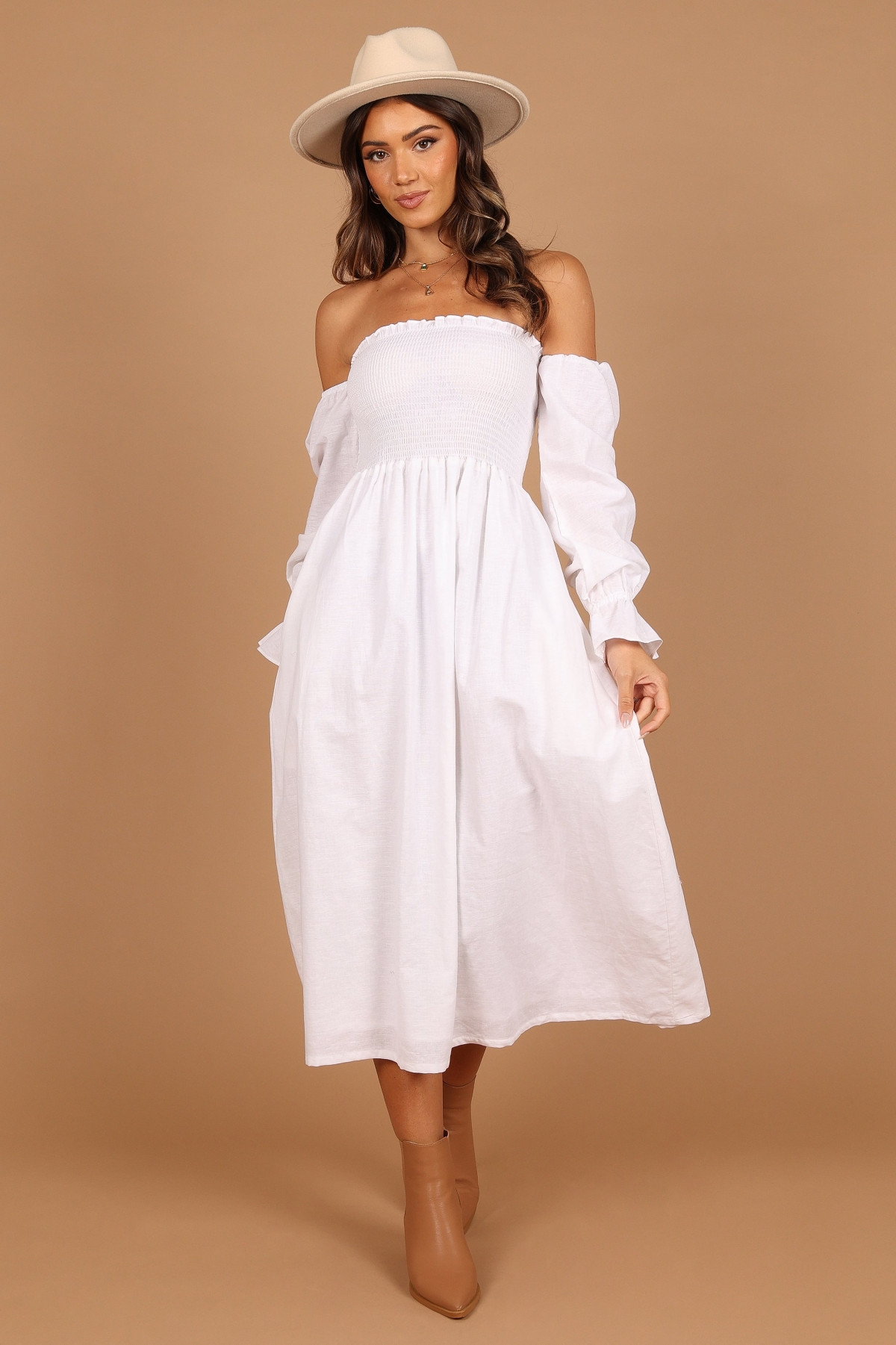 Petal and Pup Women's Domenica Shirred Long Sleeve Midi Dress - White | Macy's