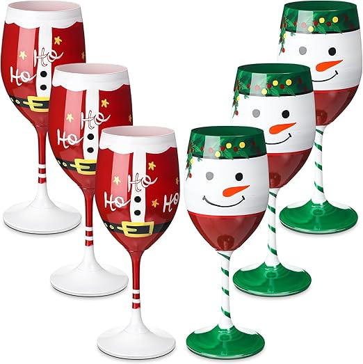 Funtery 6 Pcs Christmas Wine Glasses Set Bulk Christmas Long Stem Wine Glasses Winter Holiday Gob... | Amazon (US)