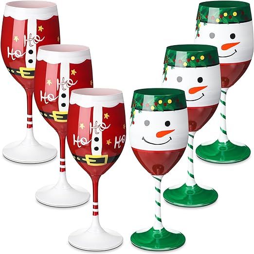 Funtery 6 Pcs Christmas Wine Glasses Set Bulk Christmas Long Stem Wine Glasses Winter Holiday Gob... | Amazon (US)