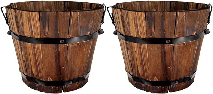 2Pcs Whisky Barrel Planter Wooden Succulent Plant Pot Rustic Wood Flower Pot Bucket Vintage Wine ... | Amazon (US)