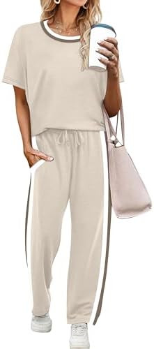 WIHOLL 2 Piece Lounge Sets for Women Matching Set Summer Outfits Short Sleeve Tops Wide Leg Pants... | Amazon (US)