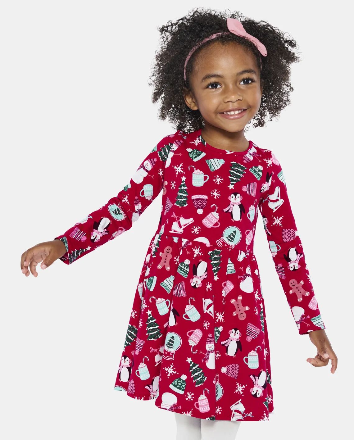 Baby And Toddler Girls Mix And Match Long Sleeve Christmas Print Knit Skater Dress | The Children... | The Children's Place