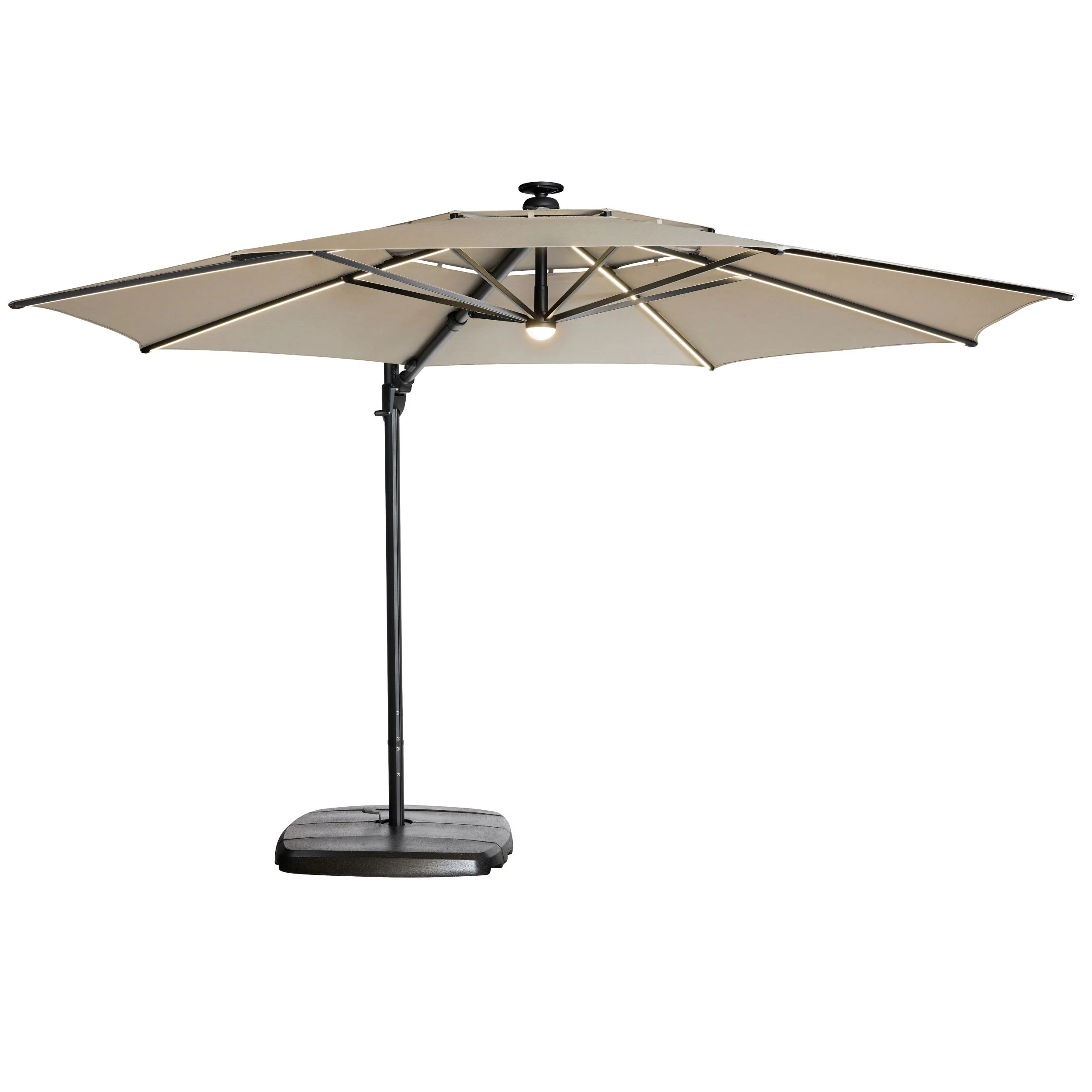 allen + roth 11-ft Aluminum Beige Slide-tilt Cantilever Patio Umbrella with Lights with Base | AG... | Lowe's