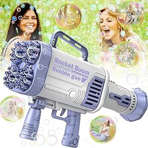 Bubble Machine Gun - 2022 Upgrade 64-Hole Bubble Bazooka Gun Rocket Boom Bubble Machine Rocket La... | Amazon (US)