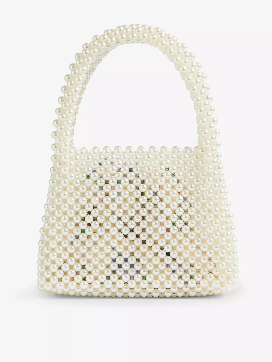 Pearl-embellished woven tote bag | Selfridges