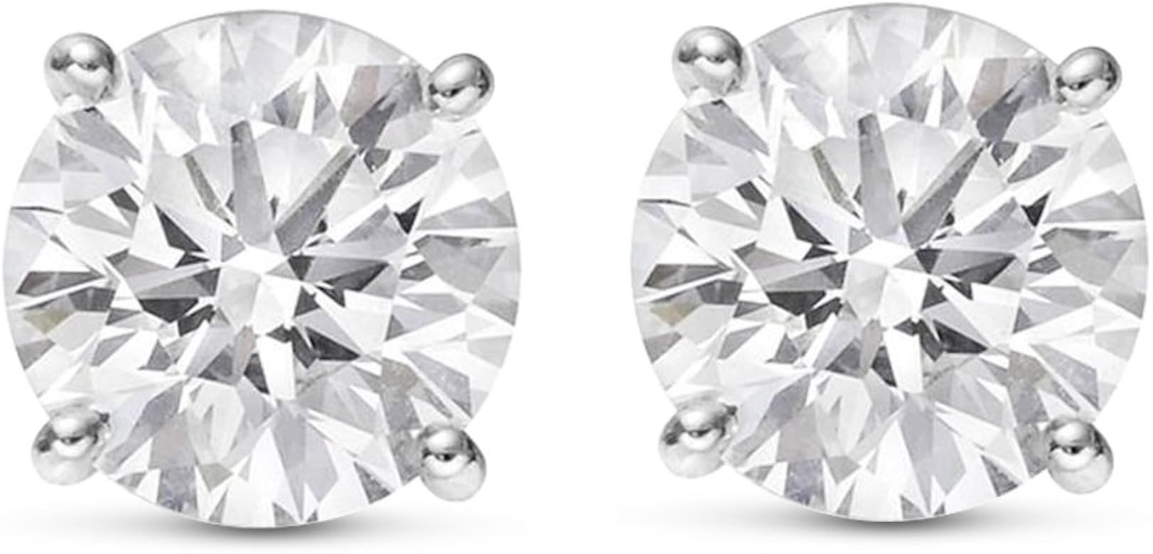 Natural Round Brilliant Solitaire Diamond Stud Earrings for Women 4 Prong Push Back (I-J Color I1 Cl | Amazon (US)