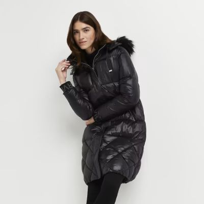 Black longline puffer coat | River Island (UK & IE)