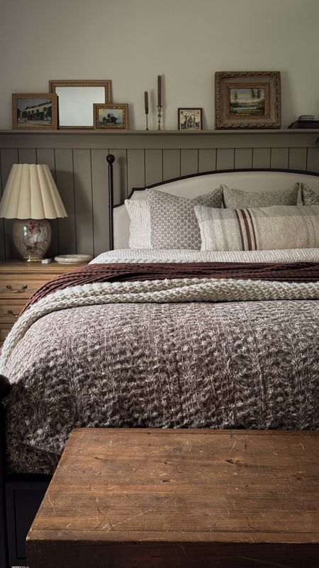 Bedroom, bed, linen bedding, blanket, quilt, lamp 

#LTKHome