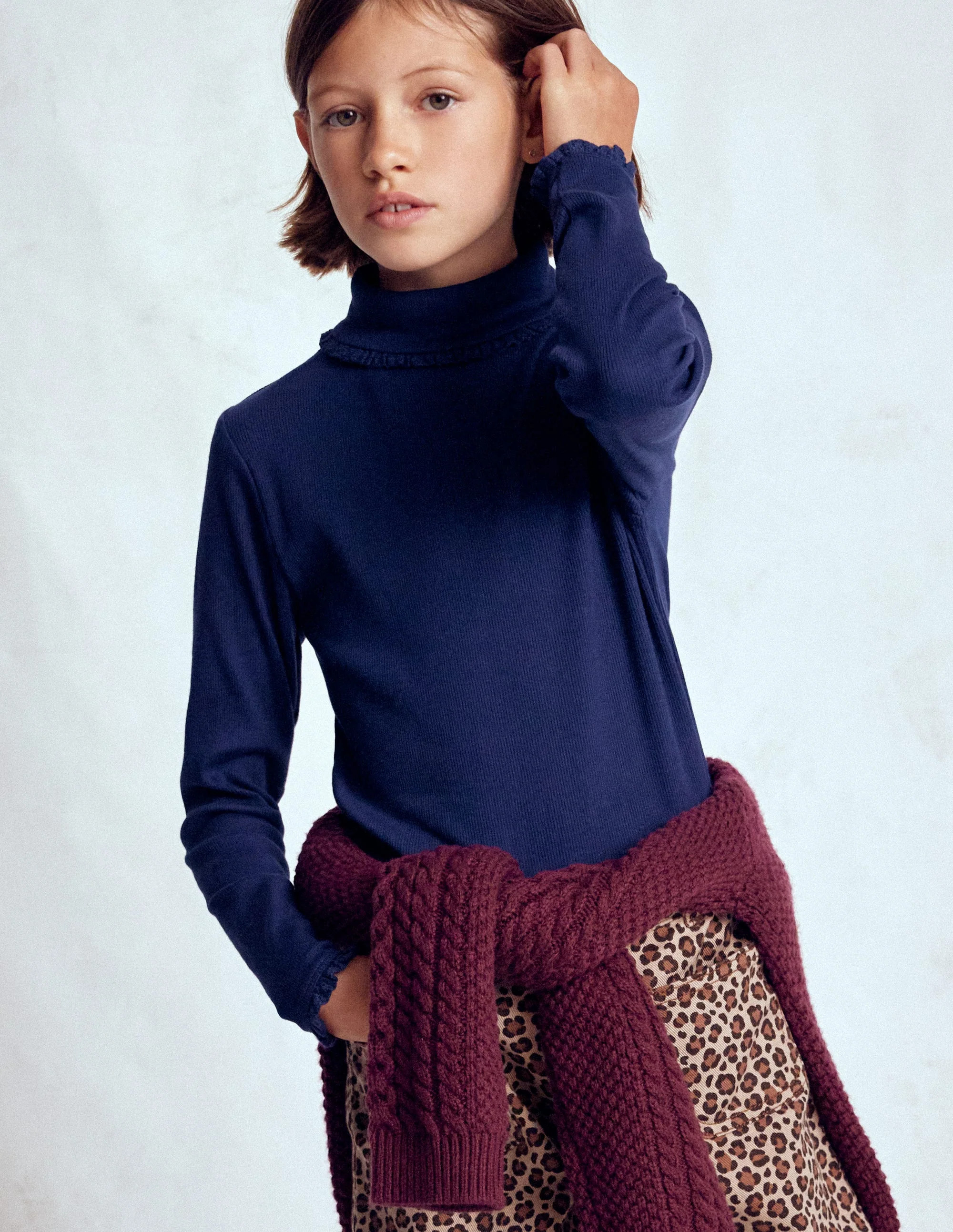 Ribbed Roll Neck Top-College Navy Female Boden | Boden UK