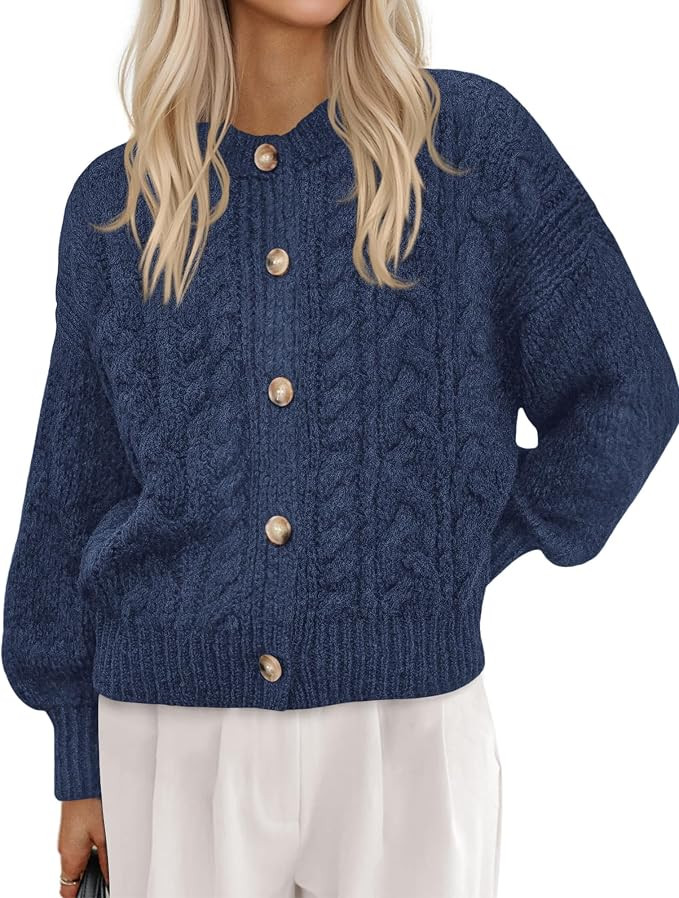 BTFBM Suéteres tipo cárdigan para mujer, moda de otoño, 2025, con botones, manga larga, tejido... | Amazon (US)