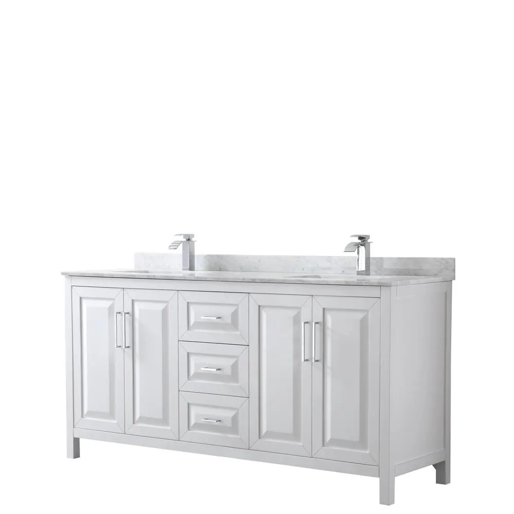 Wyndham Collection Daria 72-in White with Polished Chrome Trim Undermount Double Sink Bathroom Vanity with White Carrara Marble Natural Marble Top | Lowe's