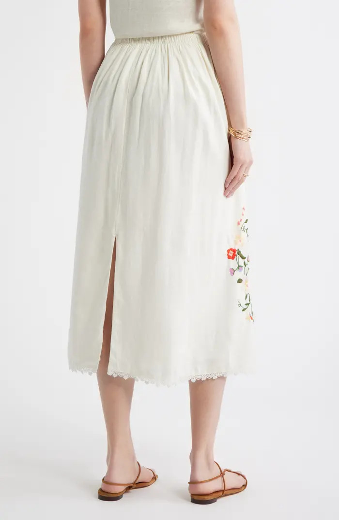 Treasure & Bond Embroidered Linen Blend Eyelet Midi Skirt | Nordstrom | Nordstrom