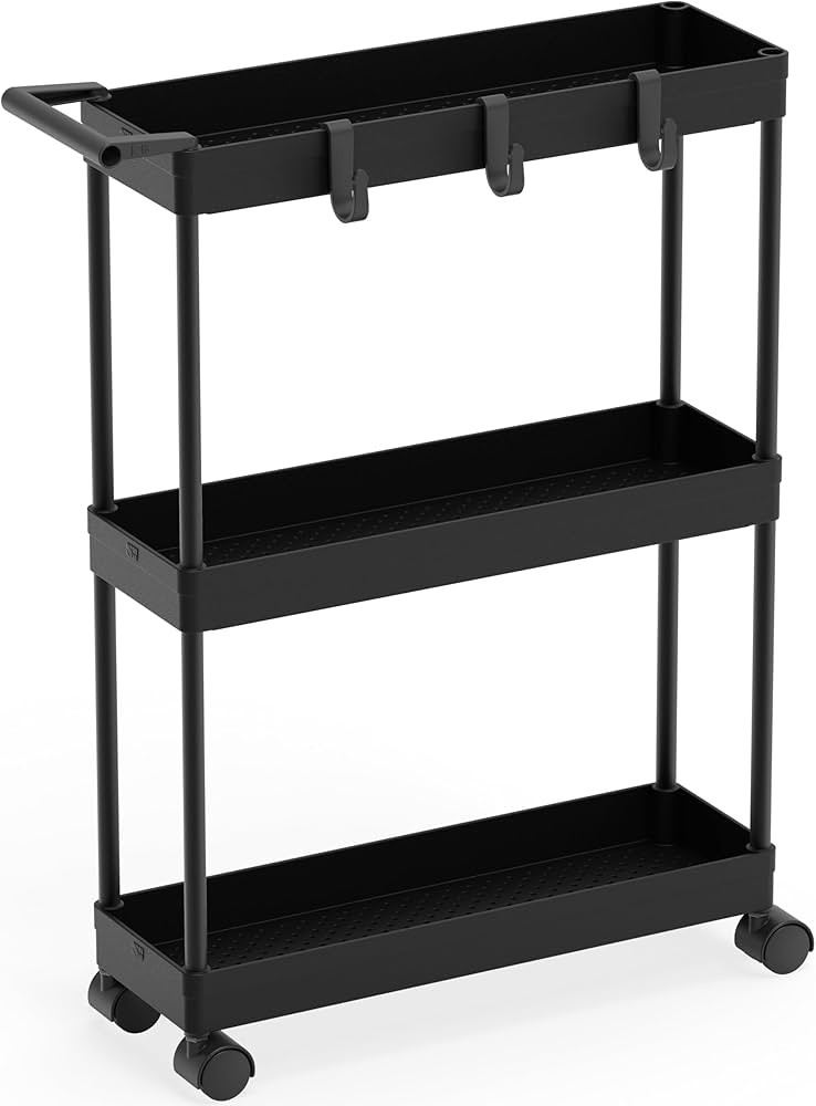 Simple Houseware 3-Tier Slim/Narrow Storage Cart with Handle, 5.5'' Wide x 27.5'' Height Rolling ... | Amazon (US)