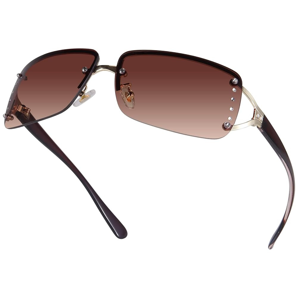 Dollger Rimless Y2K Sunglasses for Women Men Rectangle Trendy Glasses Retro Shades | Amazon (US)