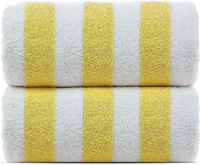 Towel Bazaar 100% Turkish Cotton Cabana Striped Pool/Beach 30'' by 60'' Large Towels (Yellow) | Amazon (US)