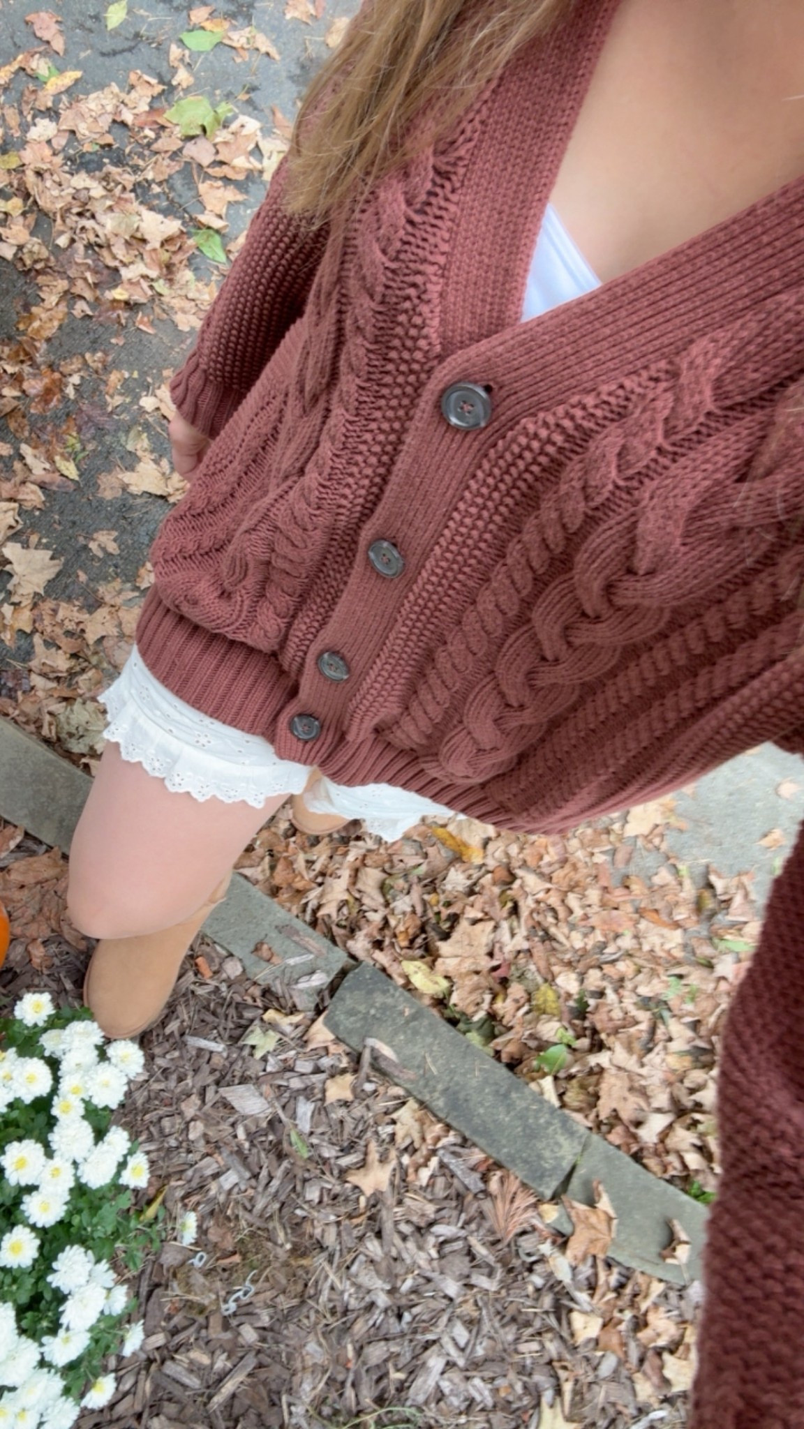 Fall fit, cableknit cardigan, brown sweater, lace shorts, tall Uggs, postpartum fit, fourth trimester 

#LTKFindsUnder100 #LTKShoeCrush #LTKSeasonal