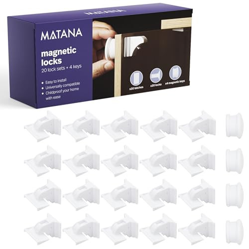 MATANA 20 Pack Magnetic Cabinet Locks Baby Proofing (20 Locks + 4 Keys) Adhesive Easy Installation, No Drilling Child Proof Cabinet Locks Magnetic Drawer Locks | Amazon (US)