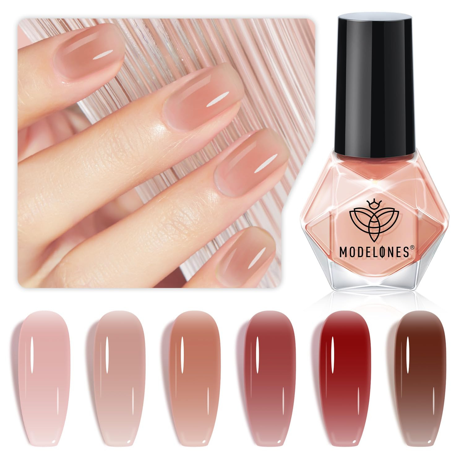 modelones Jelly Nail Polish of 6 Colors Sheer Nude Mini Nail Polish Set Natural Jelly Red Pink Br... | Amazon (US)