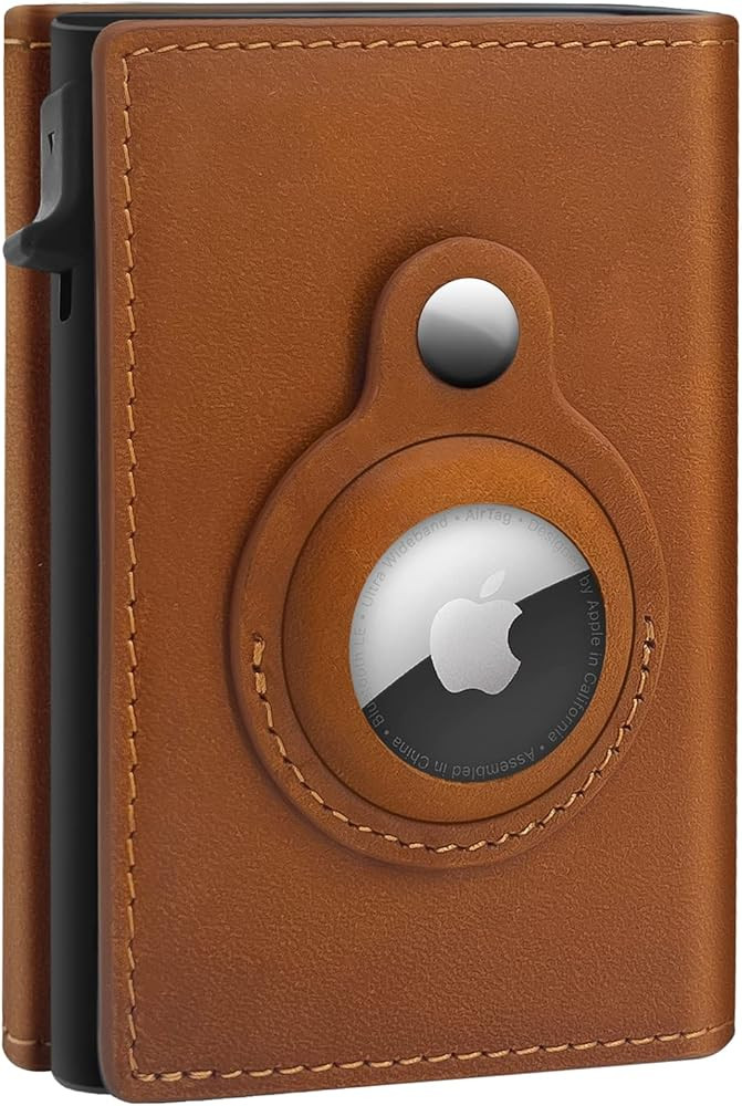 GAOCHALE AirTag Wallet Genuine Leather Air Tag Wallet RFID Technology Credit Card Holder with Min... | Amazon (US)