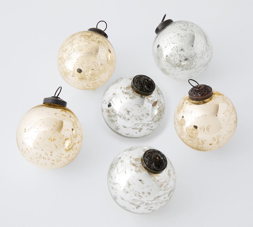 Mercury Glass Ball Ornaments Set of 6 - Silver & Gold | Pottery Barn (US)