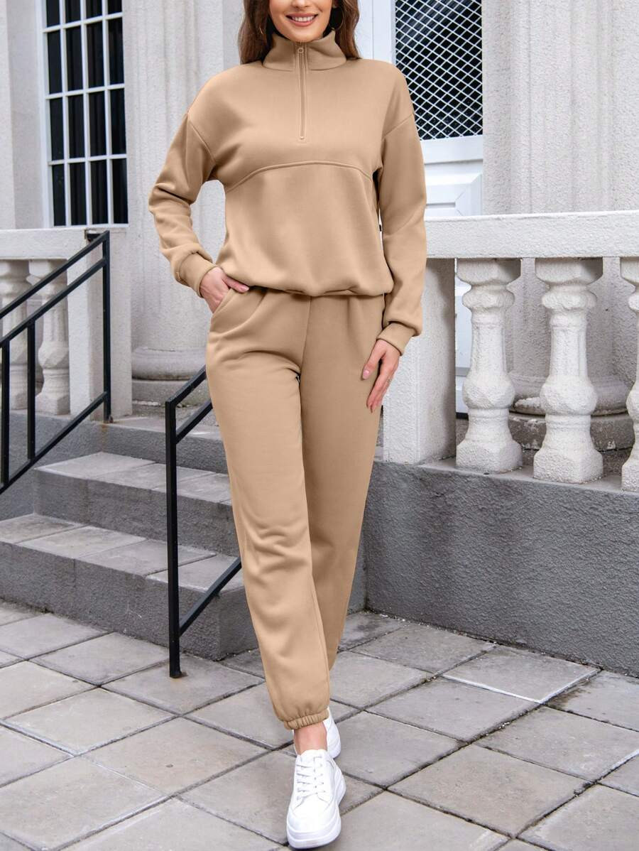 INAWLY Women's Solid Color Casual 2-Piece Set | SHEIN