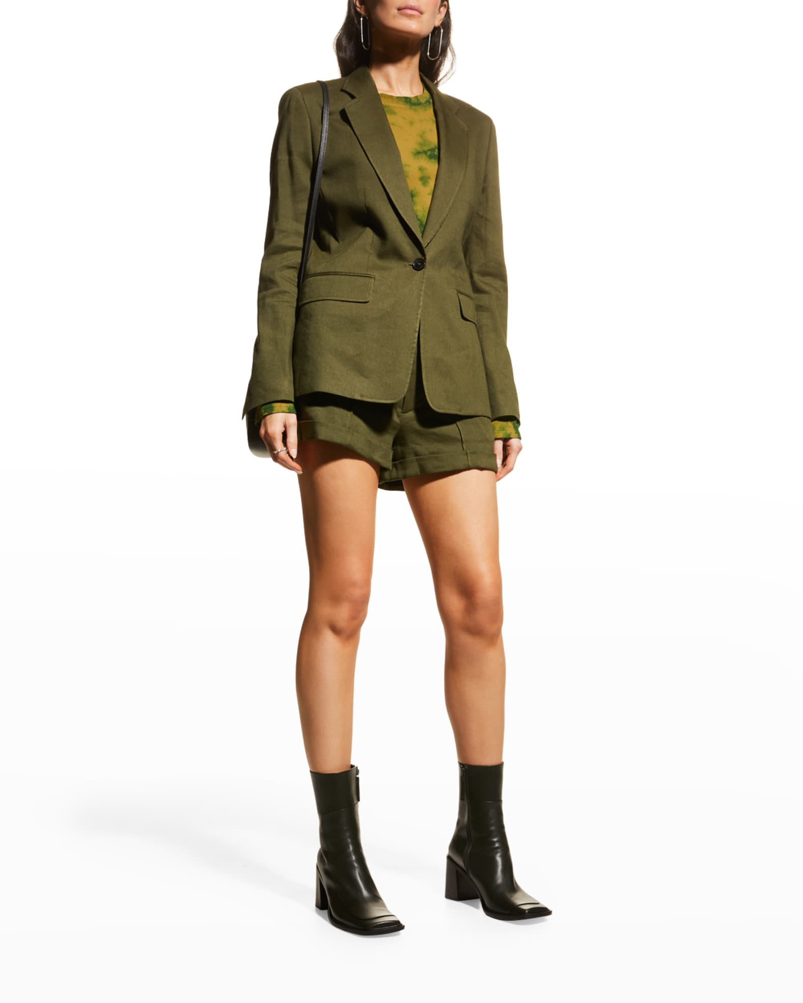 FRAME Classic One-Button Flax-Blend Blazer | Neiman Marcus