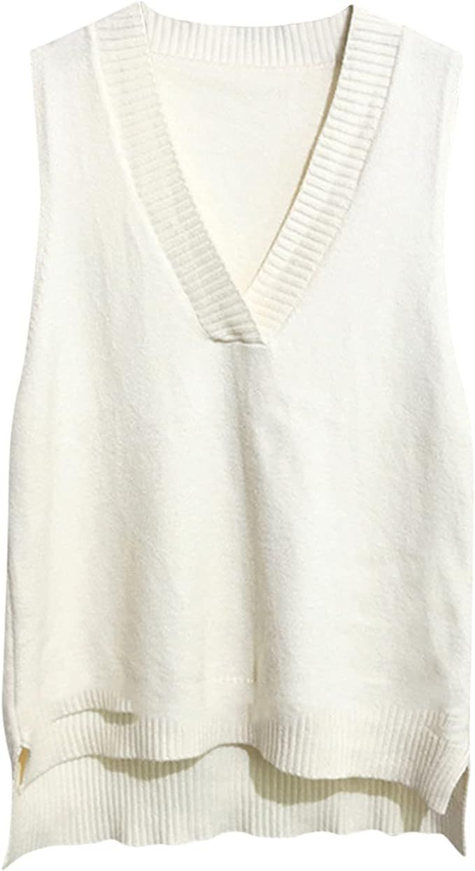 MOKINGTOP Sweater Vest for Women Preppy Style Knitwear Tops Sleeveless V Neck Pullovers Sweater V... | Amazon (US)