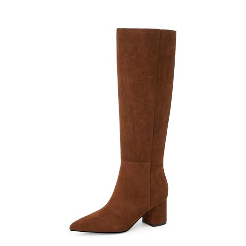 Easyfox Brown Knee High Boots for Women Brown Tall Boots Chunky Heel Brown Boots for Women Pointed Toe Fall Boots 2024 Long Suede Boots Size 7 | Amazon (US)