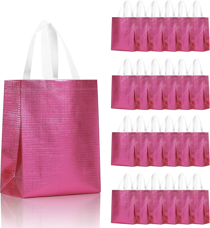 cabzymx Pink Small Reusable Gift Bags with Metallic Design, 25 Pcs Return Gift Bag Bulk for Wrapp... | Amazon (US)
