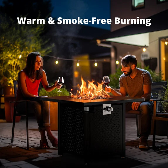 Philergo 28 Inch Propane Fire Pits with Cup Holders, 50000 BTU Steel Gas Fire Pit Table with Lid ... | Walmart (US)