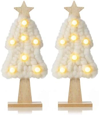 Farmhouse Decor Mini Christmas Tree with led Light Handmade 12.2" Living Room Decor Tabletop Cott... | Amazon (US)