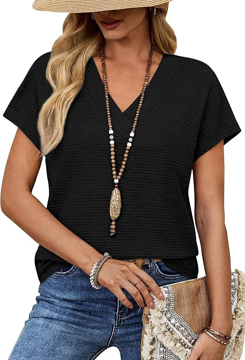 WIHOLL Summer Tops for Women 2026 Dressy Casual Short Sleeve Shirts Business Casual T Shirts Beac... | Amazon (US)