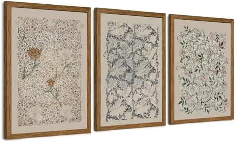 Krtoni 3PCS Framed Vintage William Morris Wall Art, Neutral Abstract Floral Canvas Artwork Prints... | Amazon (US)