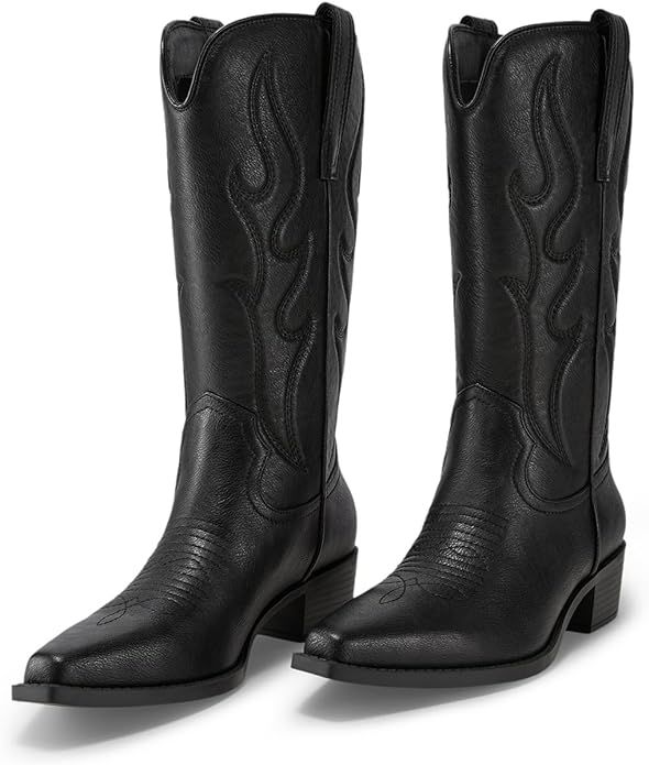 Arromic Cowboy Boots for Women Wide Calf Western Cowgirl Boots Square Toe Mid Calf Embroidered Pu... | Amazon (US)