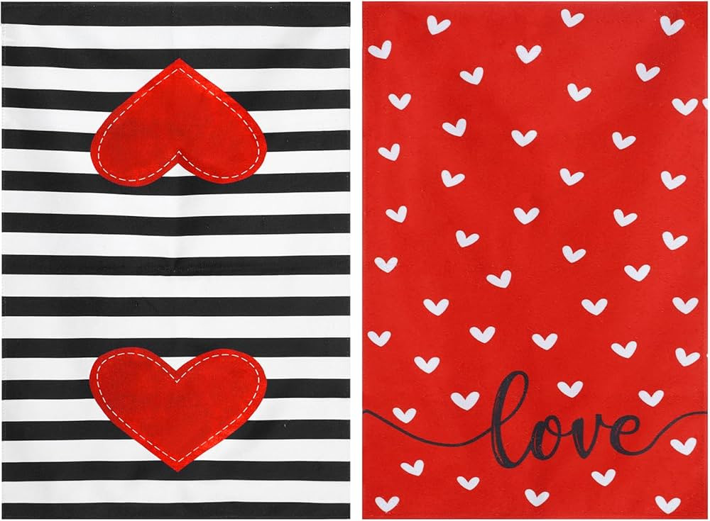 2Pcs Valentines Day Kitchen Towels Red Hearts Love You Dish Accessories Anniversary Wedding Decor... | Amazon (US)