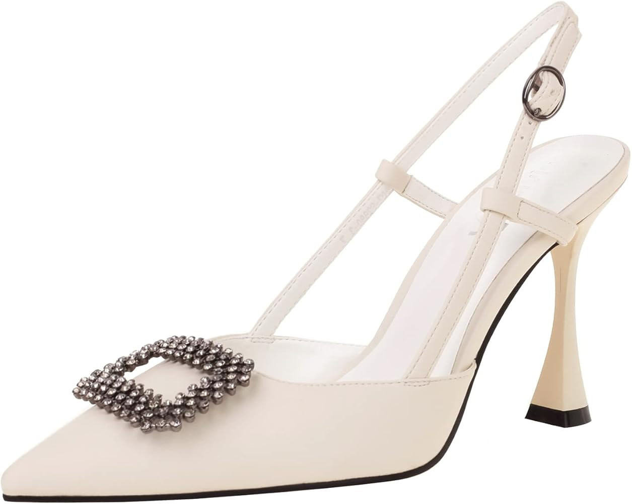 vivianly Closes Pointed Toe Buckled Ankle Strap Stiletto Heel Dandals Dress Party Pumps Shoes | Amazon (US)