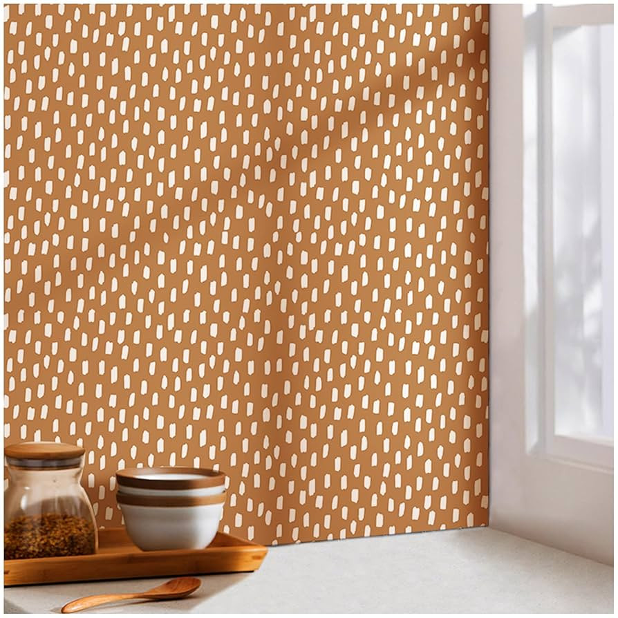 HAOKHOME Peel and Stick Wallpaper Boho Modern Dots Wall Paper Removable for Bathroom Caramel/Whit... | Amazon (US)
