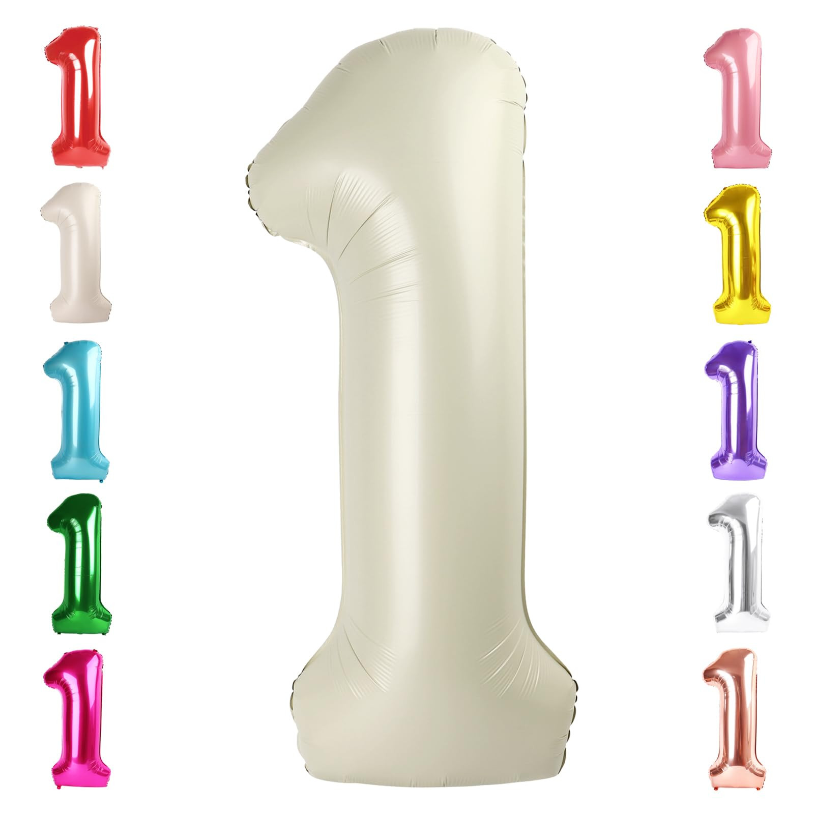 Number Balloons 1, 40 Inch One Balloons for 1st Birthday Girl Boy 1 11 21 Party Decorations Baby Shower Photo Shoot, Cream White 1 Balloon | Amazon (US)