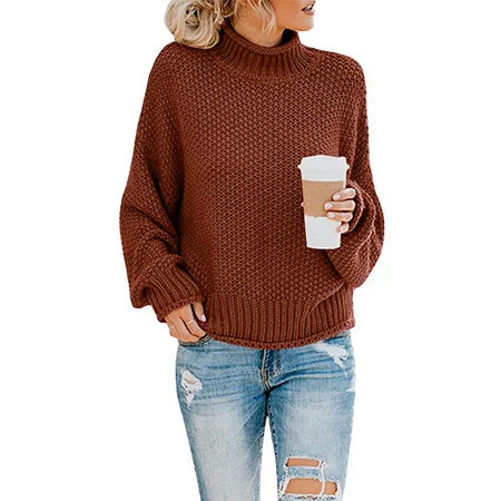 PrettyGuide Women s Oversized Sweater Batwing Sleeve Cable Knit Loose Chunky Turtleneck Sweater XL Wine | Walmart (US)