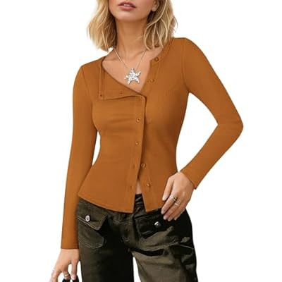 COCCKO Cardigan Sweaters for Women 2026 Asymmetrical Button Up Lo… | Amazon (US)